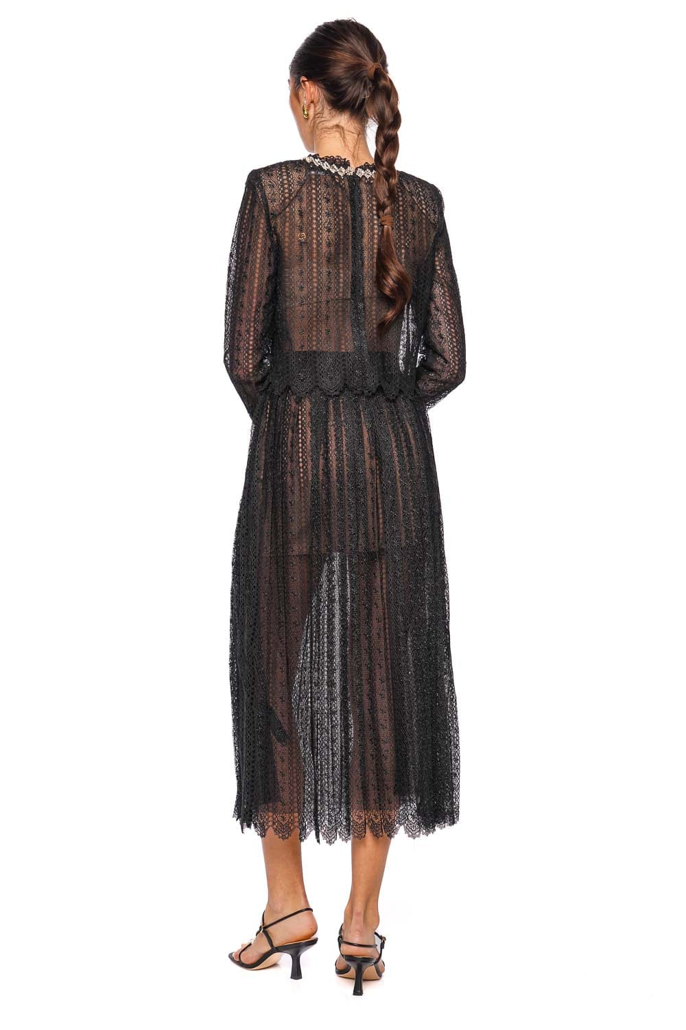 self-portrait Black Lace Sheer Organza Midi Skirt