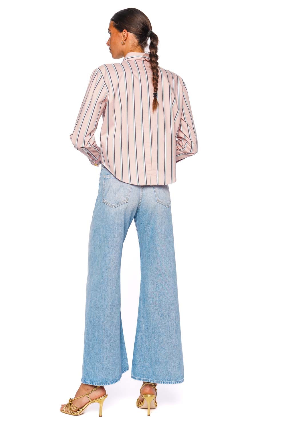 L'AGENCE Cosette Crop Hi Low Long Sleeve Shirt Pale Rose Stripe