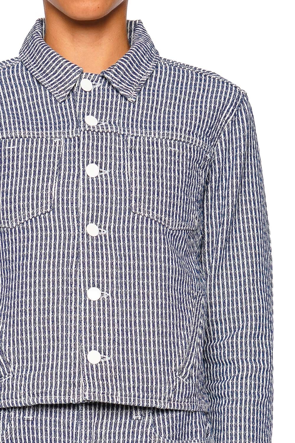 L'AGENCE Nelly Crop Jacket Blue Stripe Cropped Jacket Three Quarter Sleeve