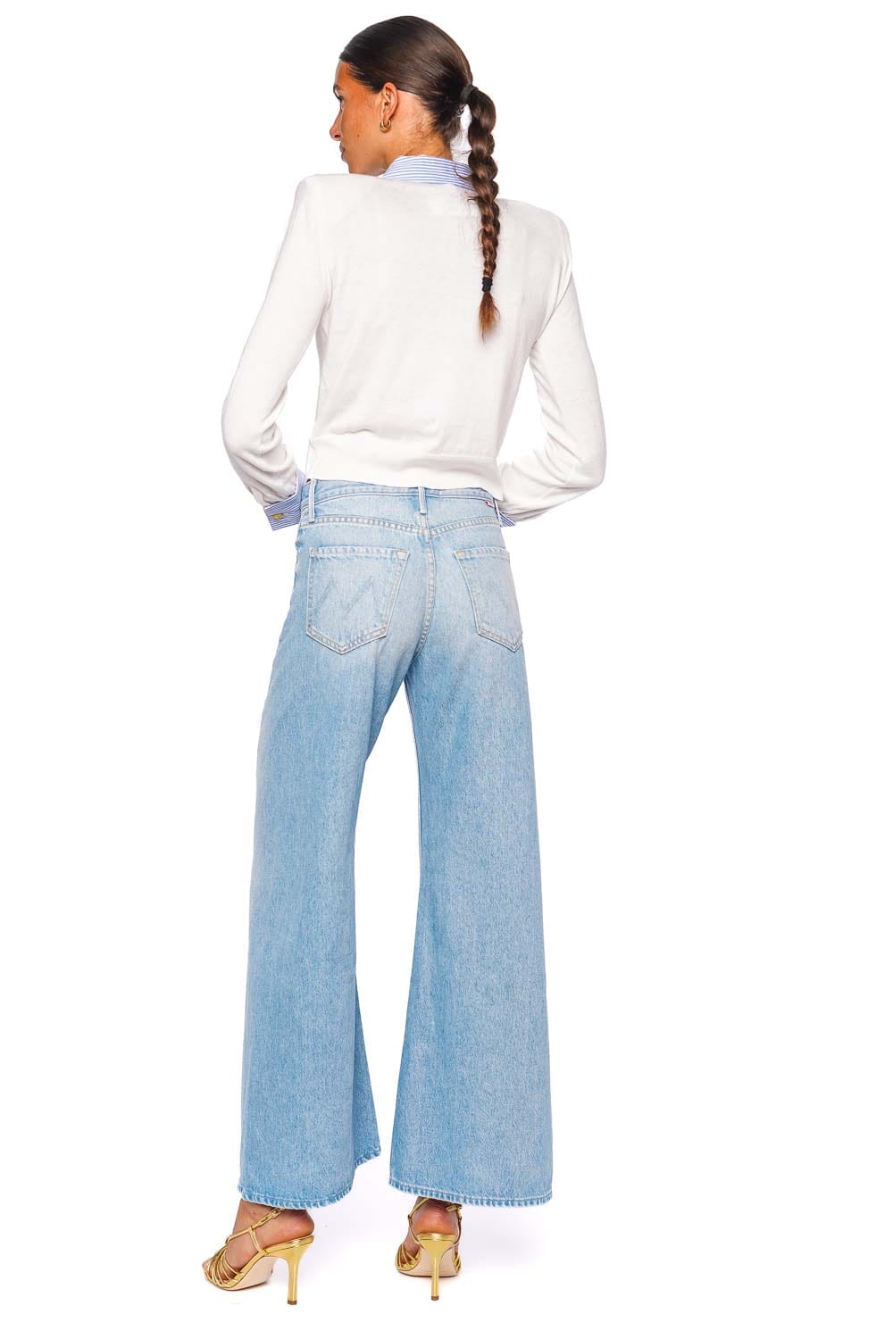 L'AGENCE April Poplin Collar White and Blue Stripe Long Sleeve Top