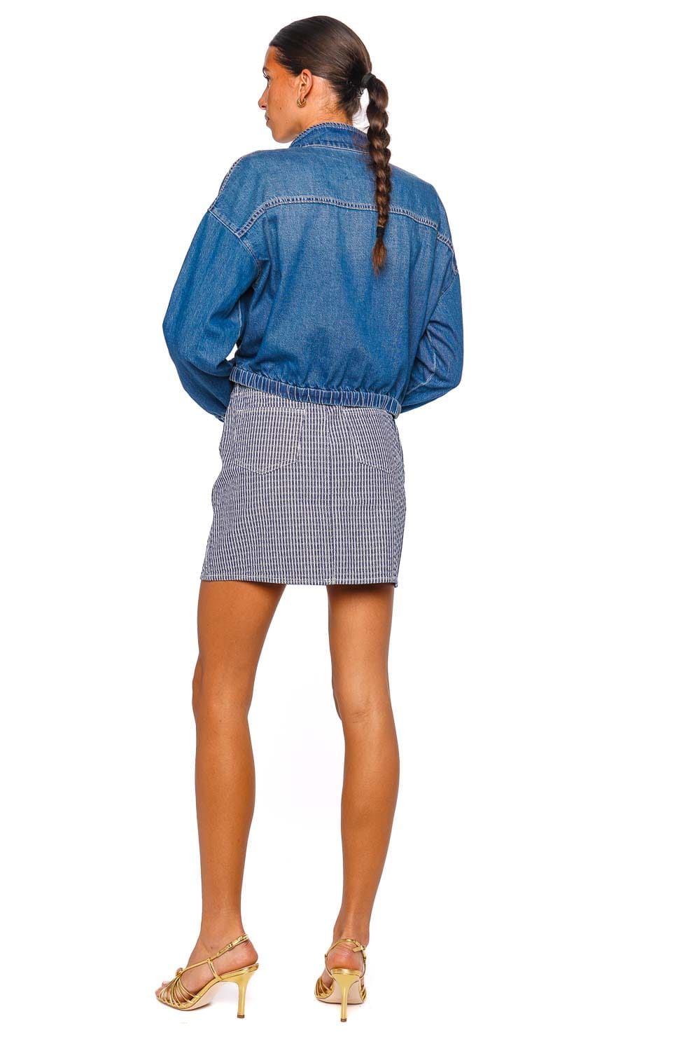 L'AGENCE Dunia Zip Front Denim Bomber Jacket Long Sleeve Blue