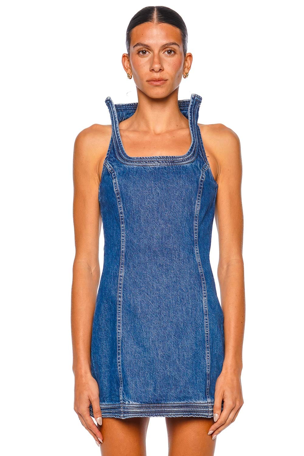Cult Gaia AKAIA 80s Blue Denim Mini Dress with Wide Straps