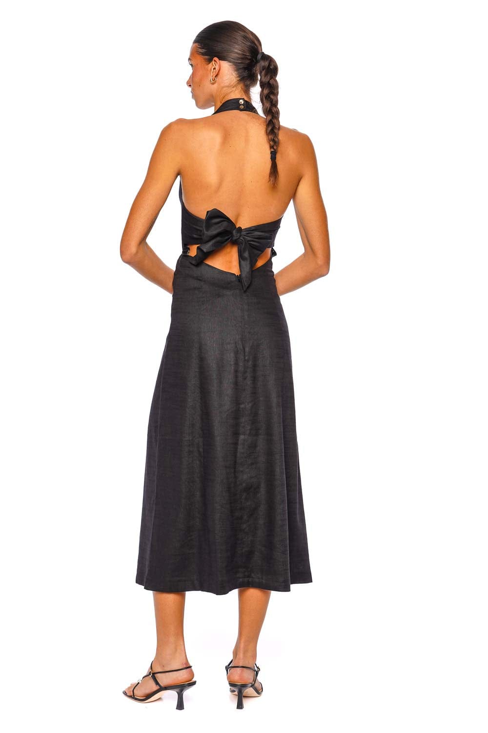 Lianna Black Linen Halter Midi Dress