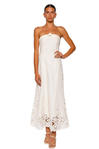 chinese dress ladies Kellan Floral Lace Strapless Linen Midi Dress