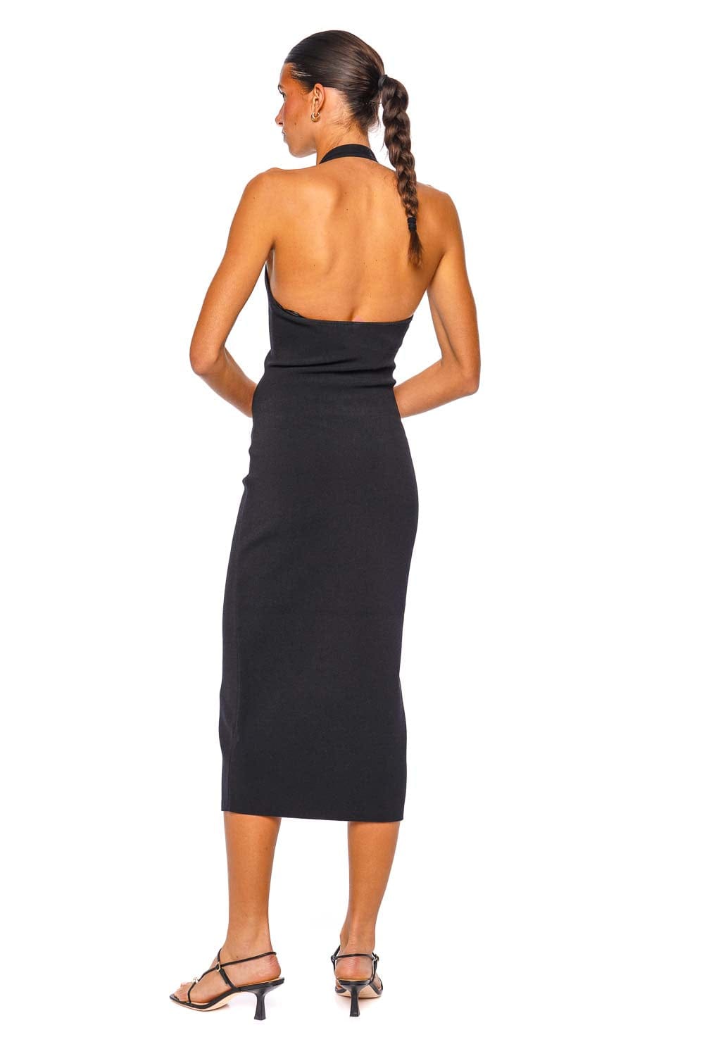 Cult Gaia Vinna Black Halter Knit Cut Out Midi Dress
