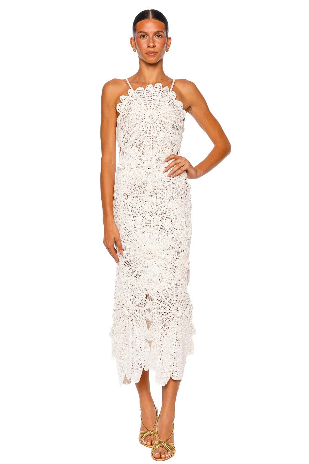 Kellan Floral Lace Strapless Linen Midi Dress