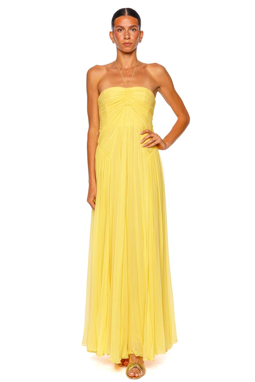 Cult Gaia Ritz Canary Silk Halter Midi Dress