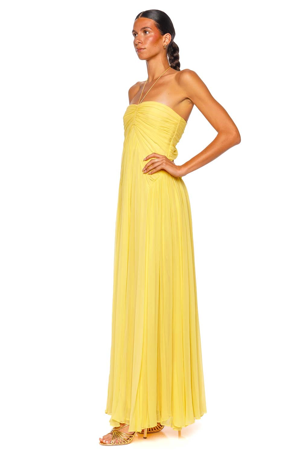 Cult Gaia Ritz Canary Silk Halter Midi Dress