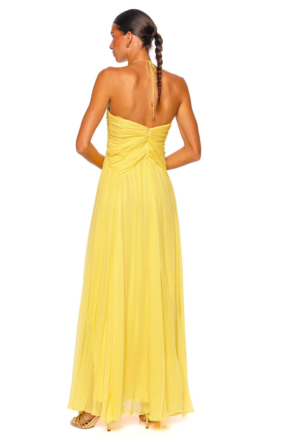 Cult Gaia Ritz Canary Silk Halter Midi Dress
