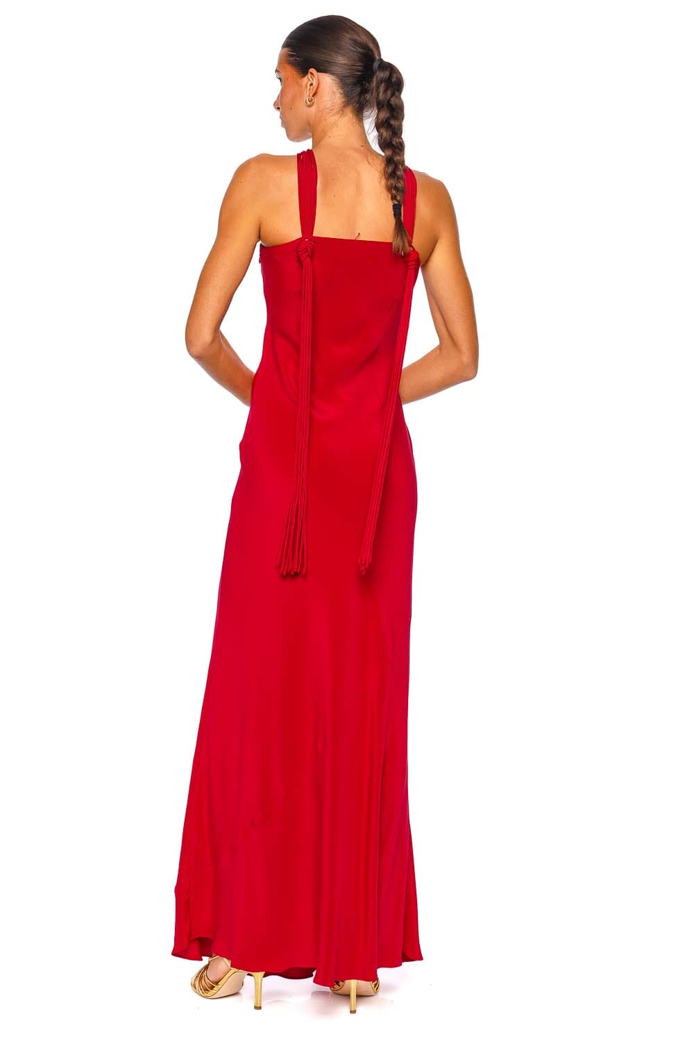 Cult Gaia Pheobe Merlot Satin Halter Maxi Dress