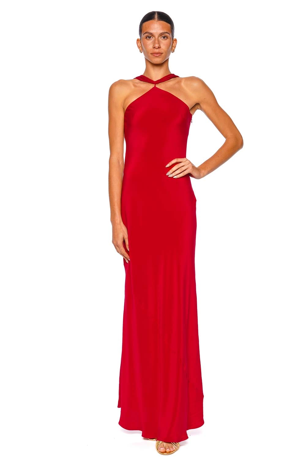 Cult Gaia Pheobe Merlot Satin Halter Maxi Dress