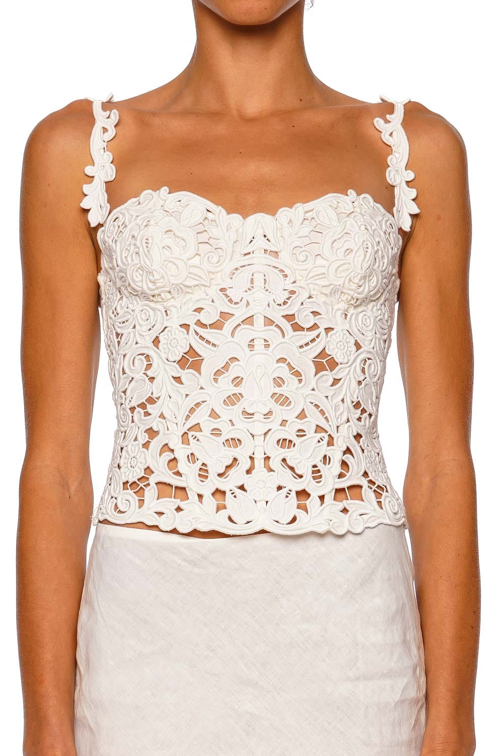 Cult Gaia Zaire Off White Lace Top with Straps