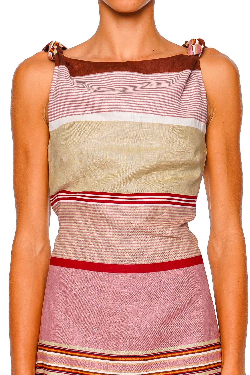 Faithfull The Brand Flor Barragan Stripe Dusty Mauve Mini Dress with Knotted Straps