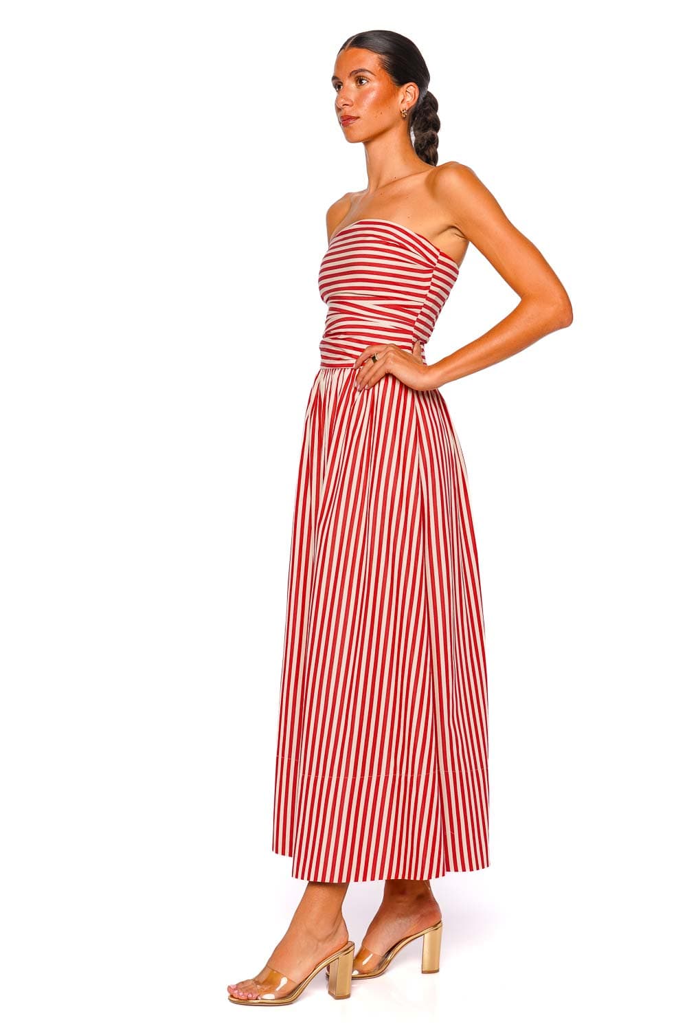 Faithfull The Brand Vera Dusty Tomato Stripe Strapless Maxi Dress