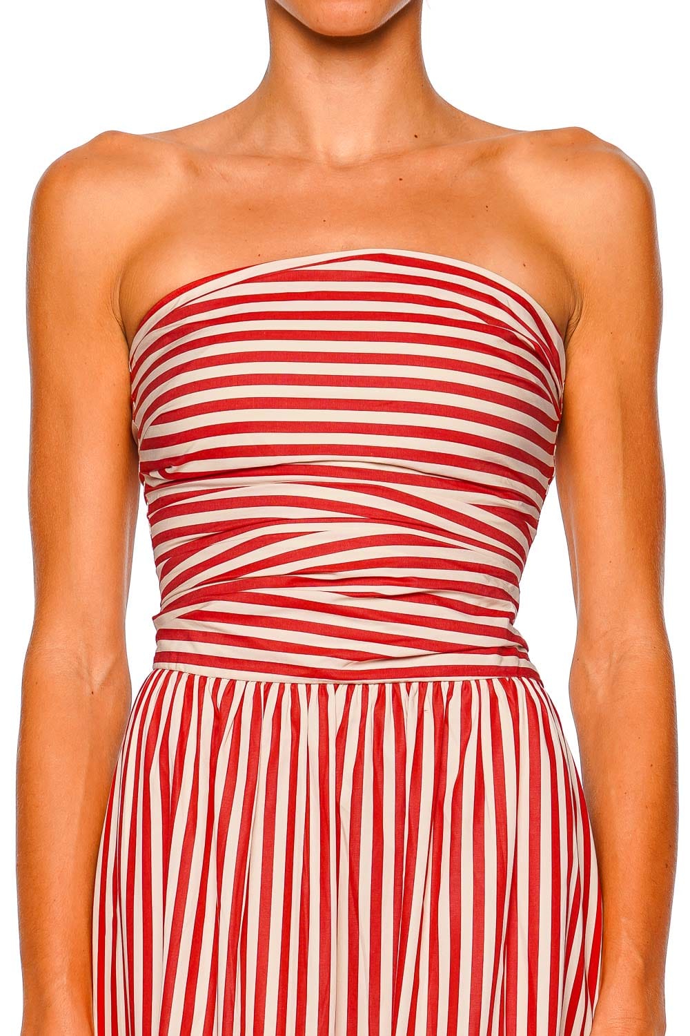 Faithfull The Brand Vera Dusty Tomato Stripe Strapless Maxi Dress