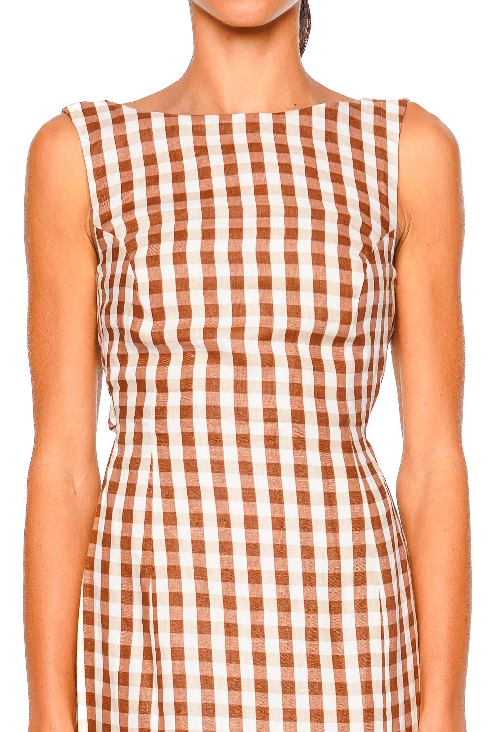 Faithfull The Brand Sofia Cedar Gingham Sleeveless Mini Dress