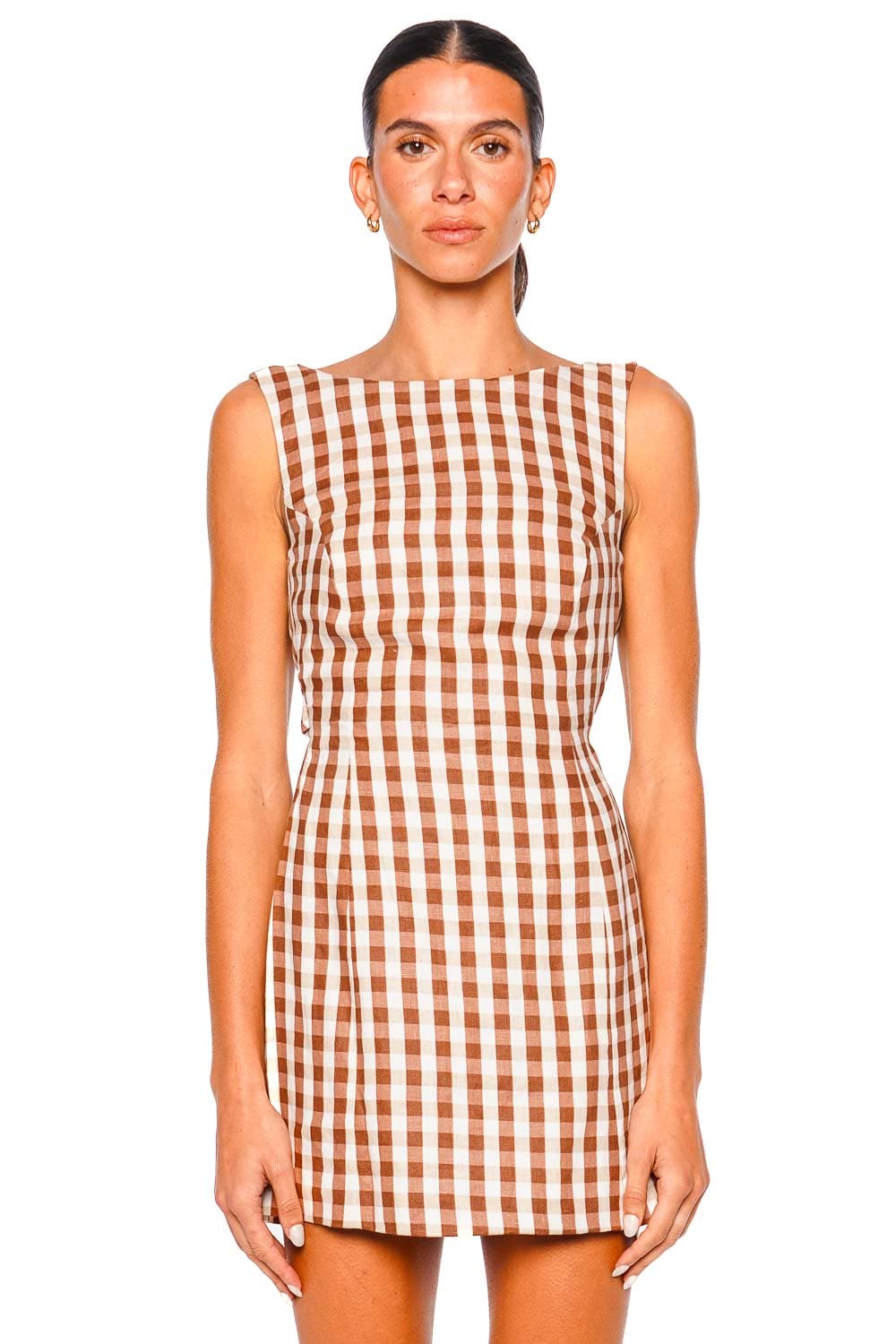 Faithfull The Brand Sofia Cedar Gingham Sleeveless Mini Dress