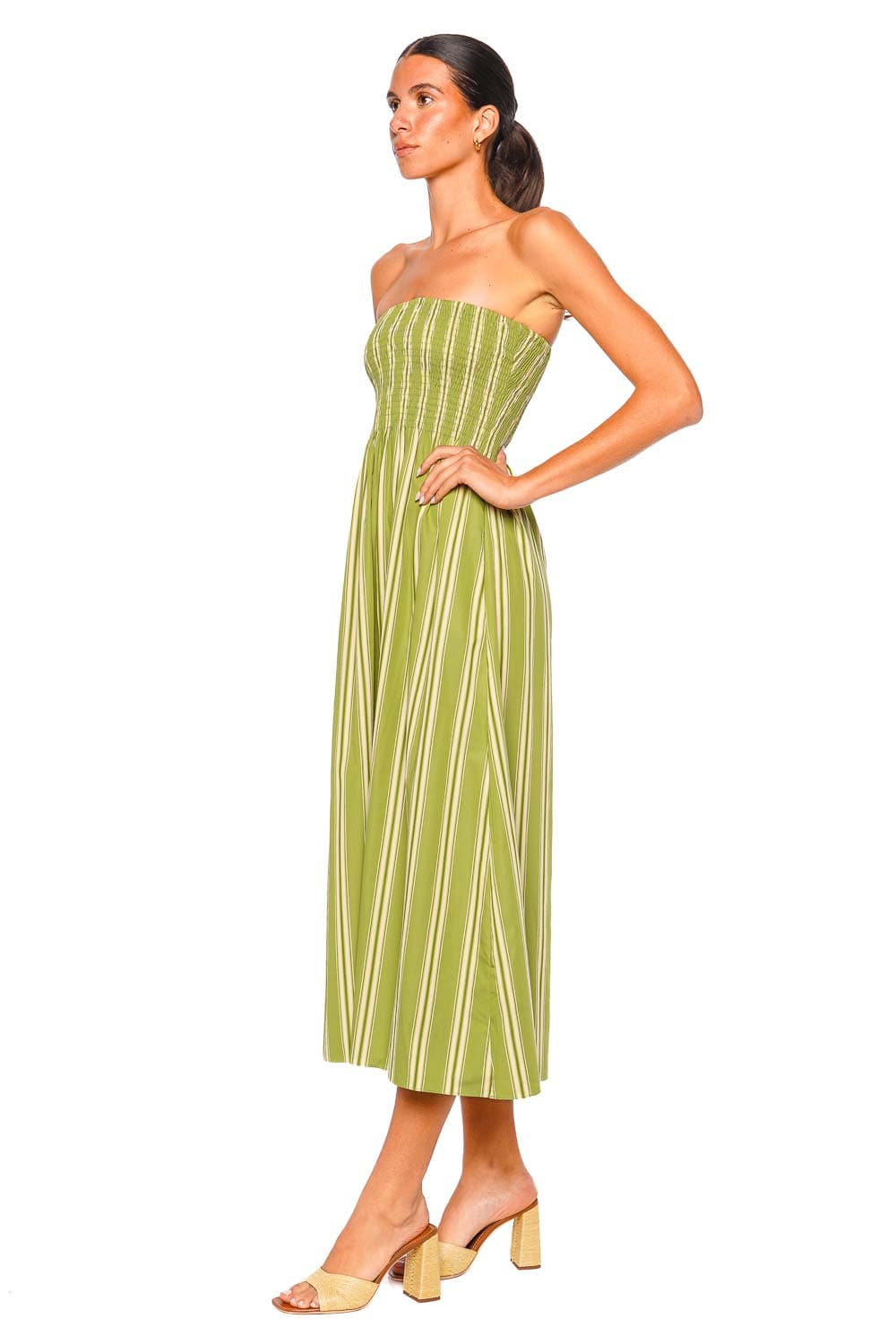 Jamie Juniper Stripe Strapless Midi Dress
