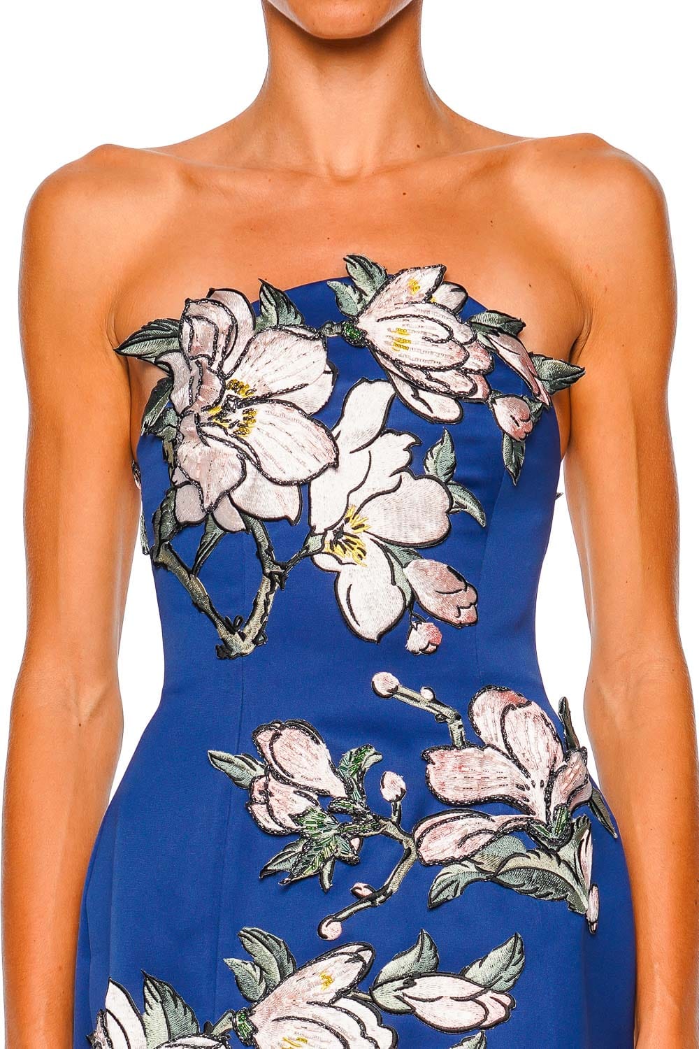 LEO LIN Midnight Blue Strapless Floral Applique Mini Dress