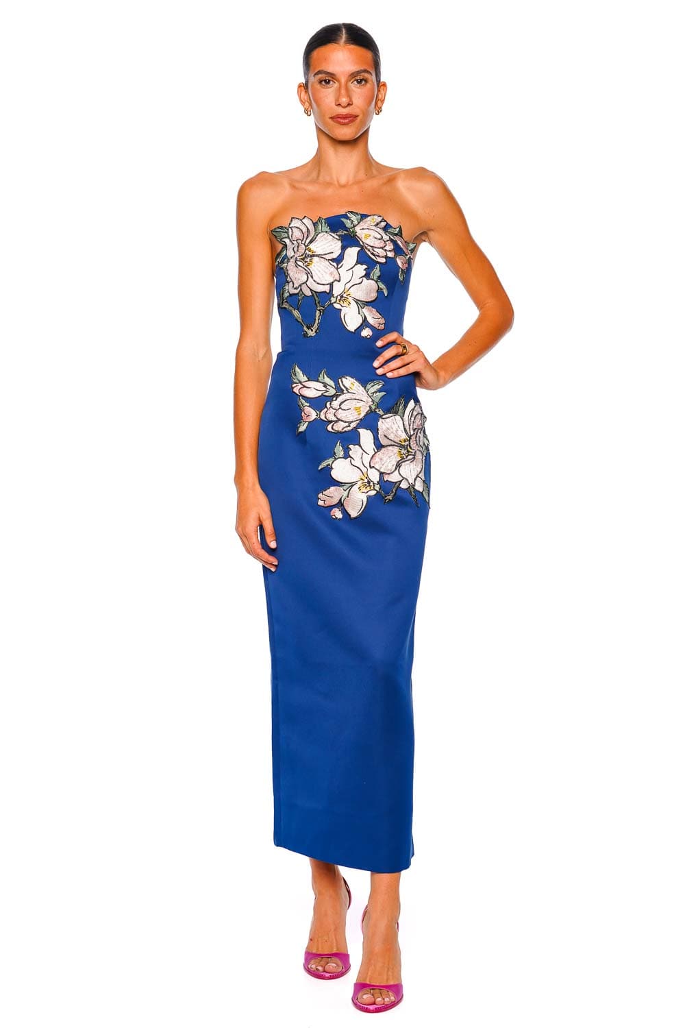 LEO LIN Ava Applique Midnight Strapless Floral Bustier Maxi Dress