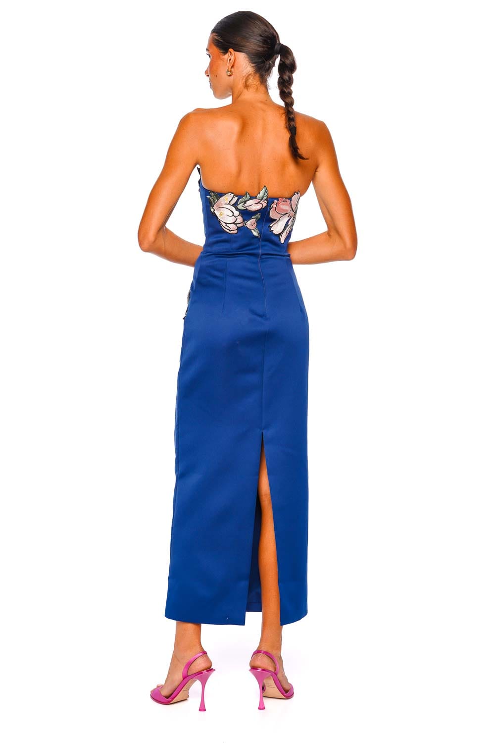 LEO LIN Ava Applique Midnight Strapless Floral Bustier Maxi Dress