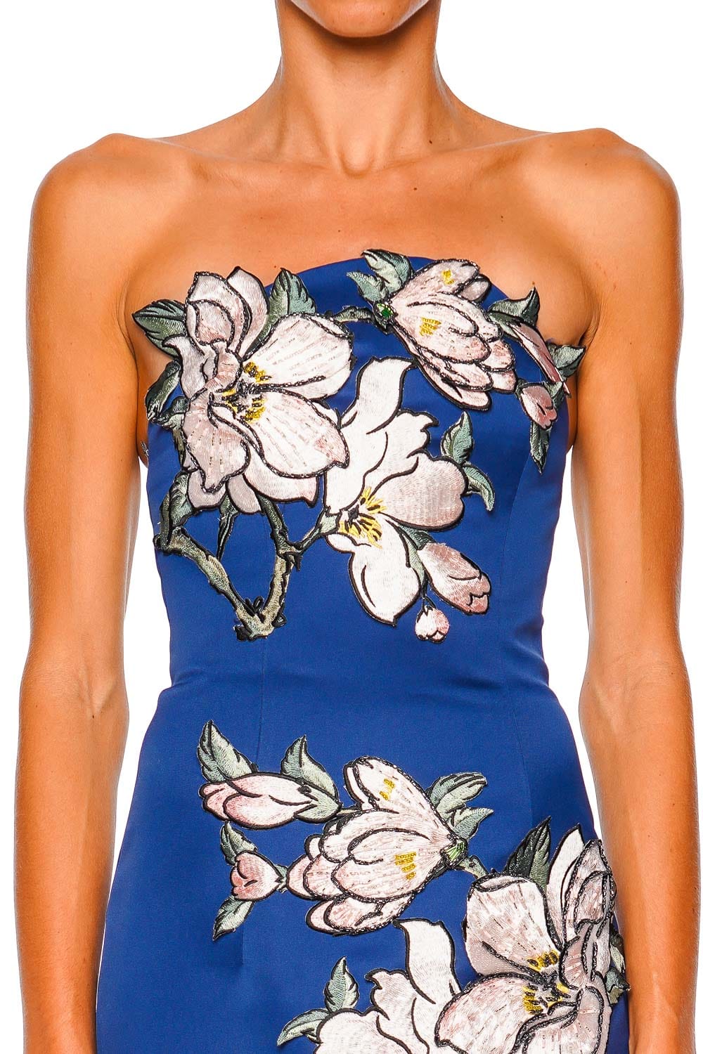 LEO LIN Ava Applique Midnight Strapless Floral Bustier Maxi Dress