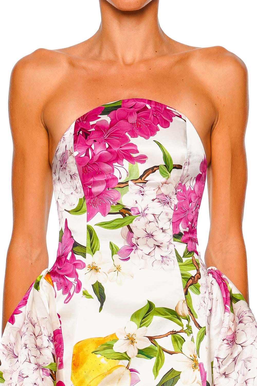 LEO LIN Reese Floral Pear Print Strapless Mini Dress