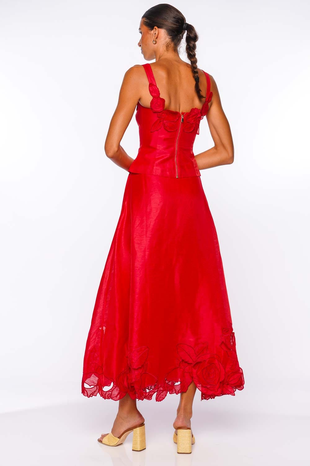 LEO LIN Scarlet Linen Applique Maxi Skirt