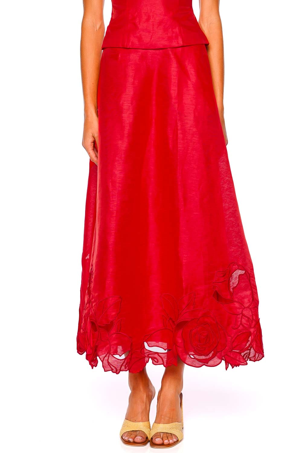 LEO LIN Scarlet Linen Applique Maxi Skirt