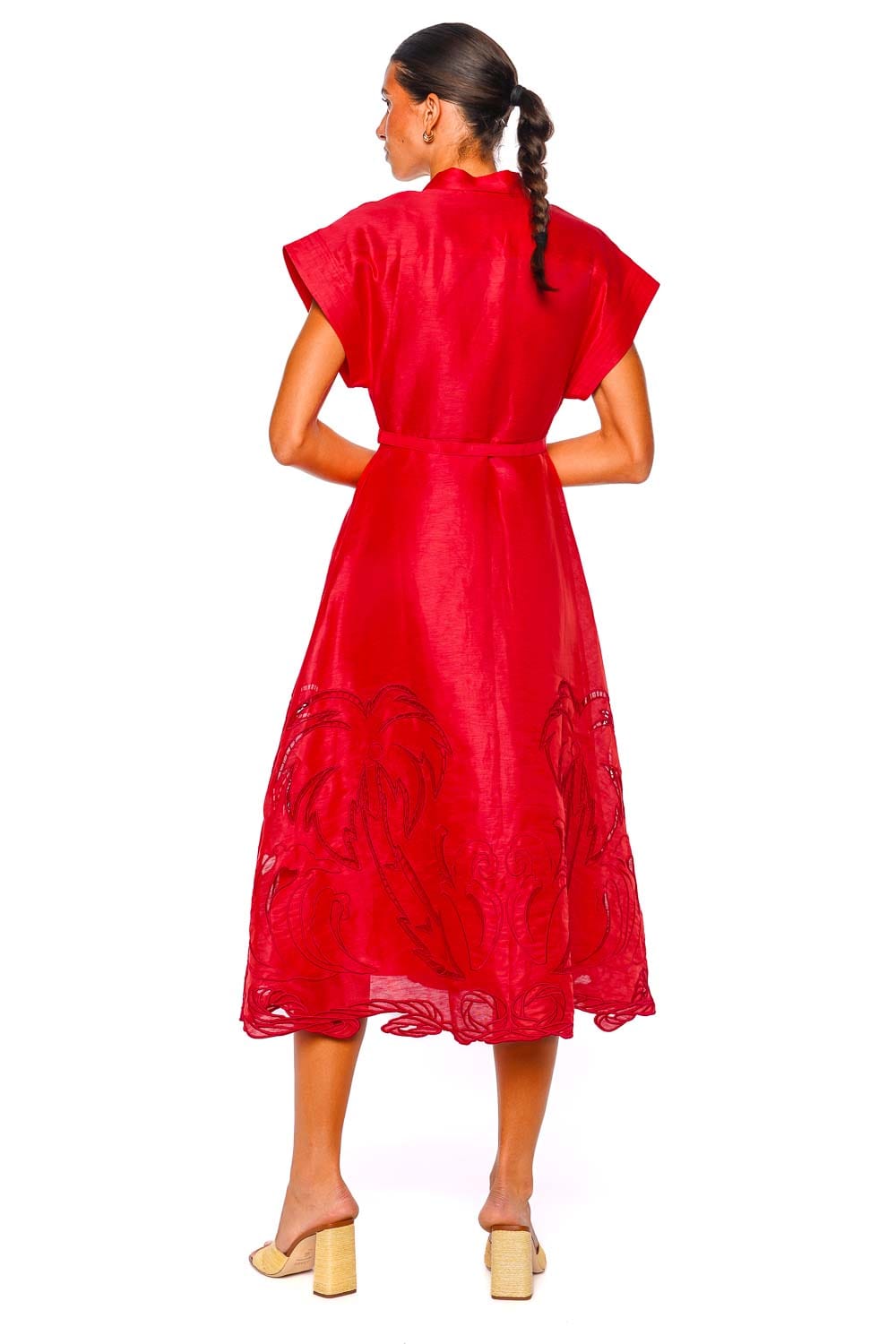 LEO LIN Aubrey Scarlet Applique Short Sleeve Midi Dress