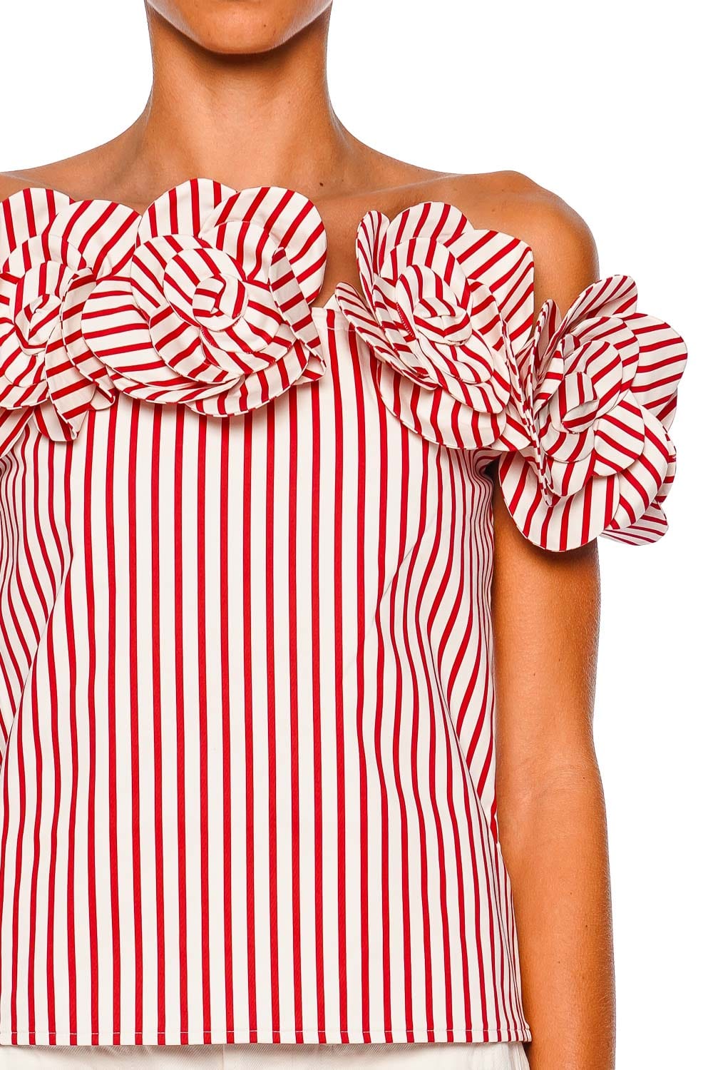 LEO LIN McKayla Scarlet Striped Off-Shoulder Top