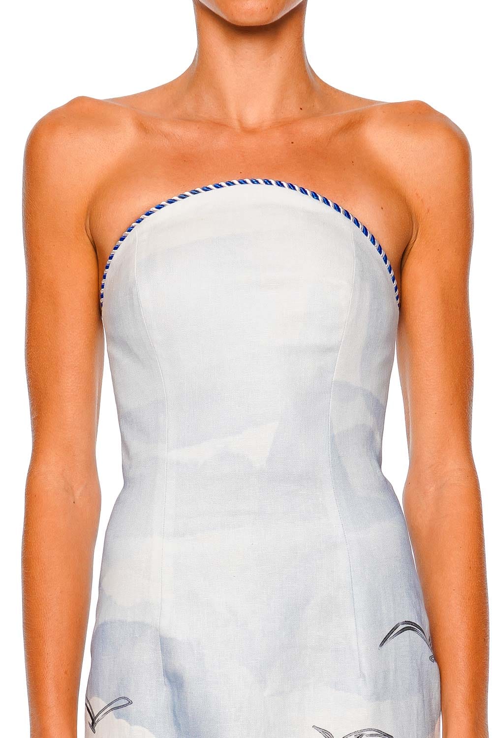 LEO LIN Ava Bustier Strapless Nautical Print Maxi Dress