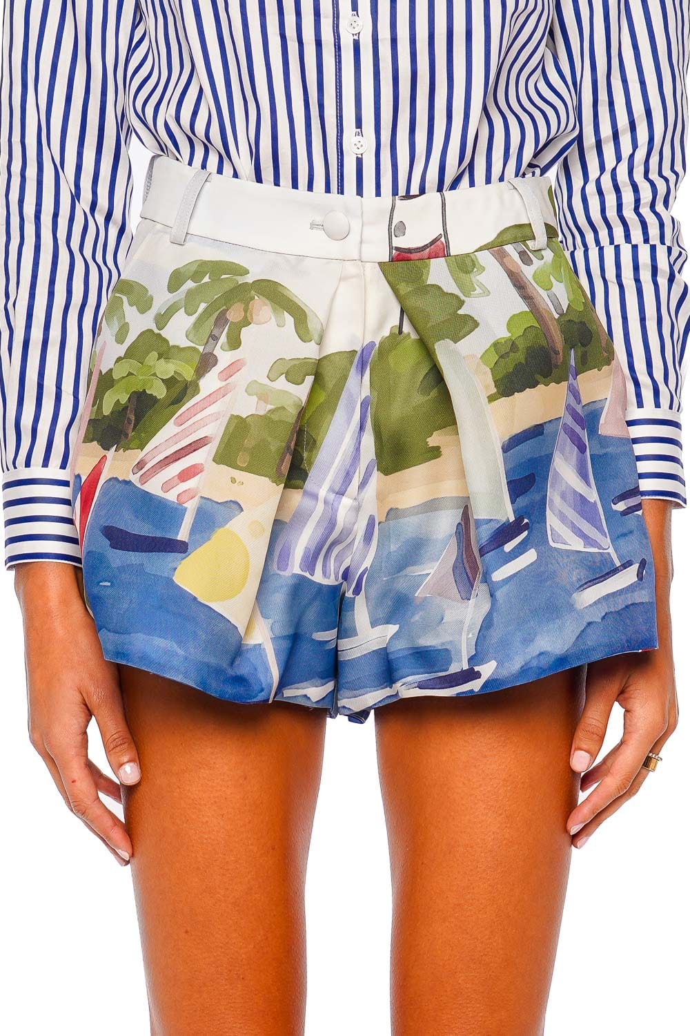 LEO LIN Josie Nautical Print High-Waisted Shorts