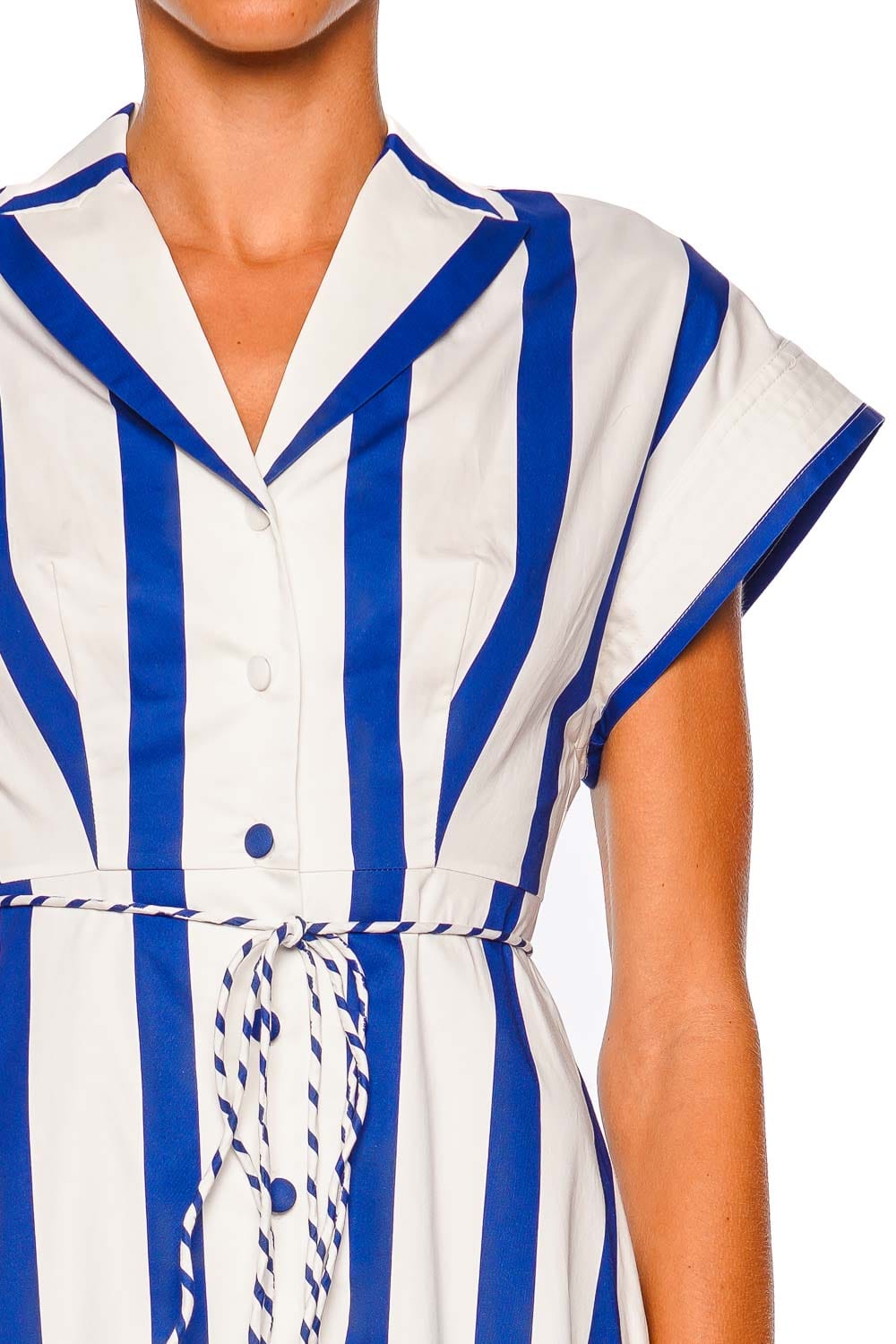 Aubrey Navy Striped Short Sleeve Midi Dress