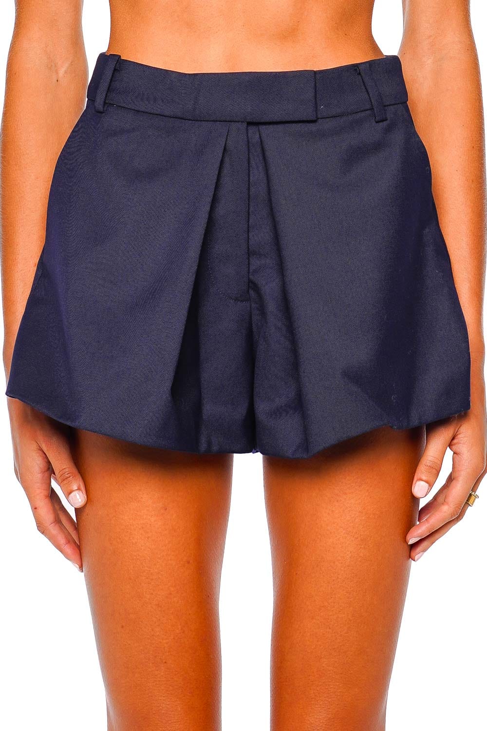 LEO LIN Josie Indigo Pleated High-Waist Shorts