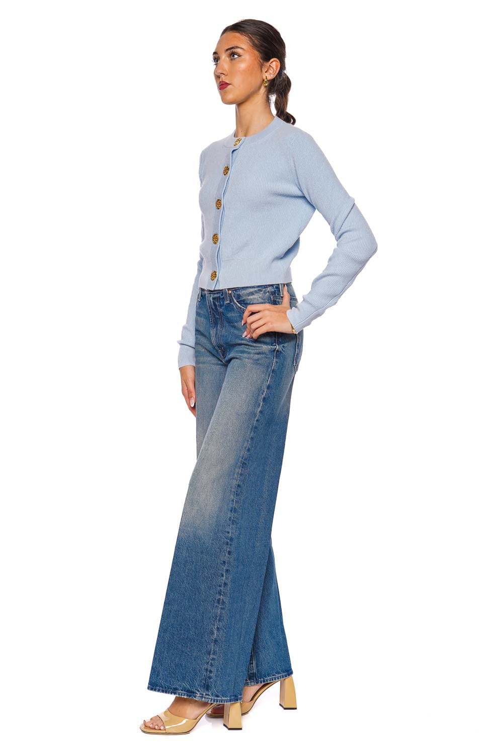 Ellery Light Blue Floral Button Cardigan