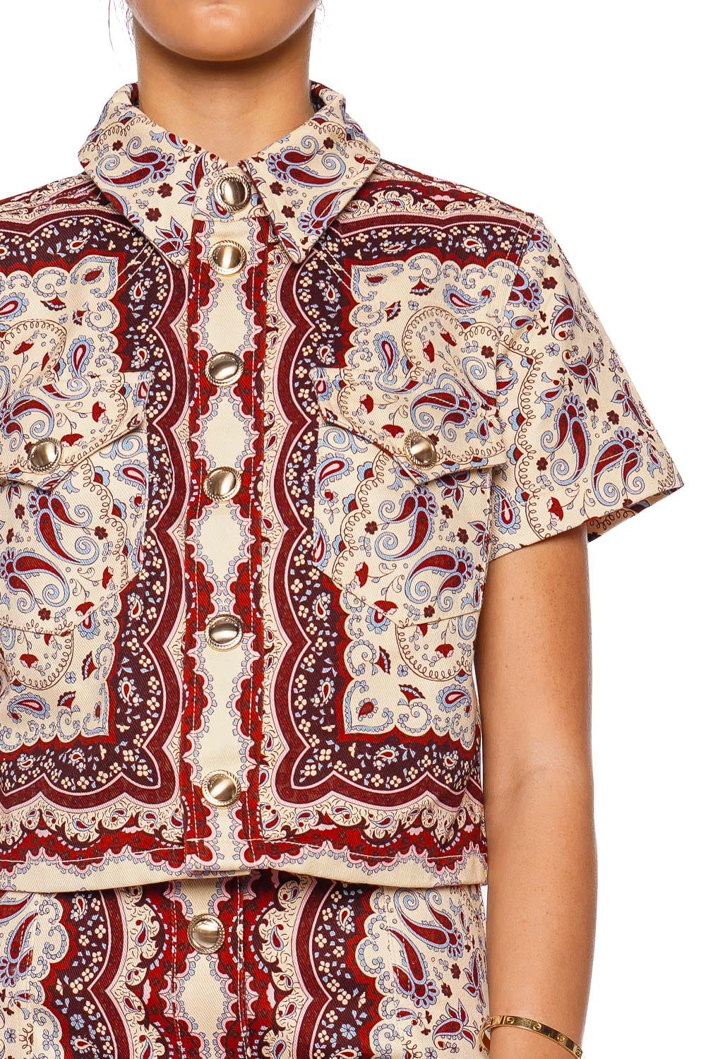 Cara Cara Paro Ivory Paisley Scarf Short Sleeve Top