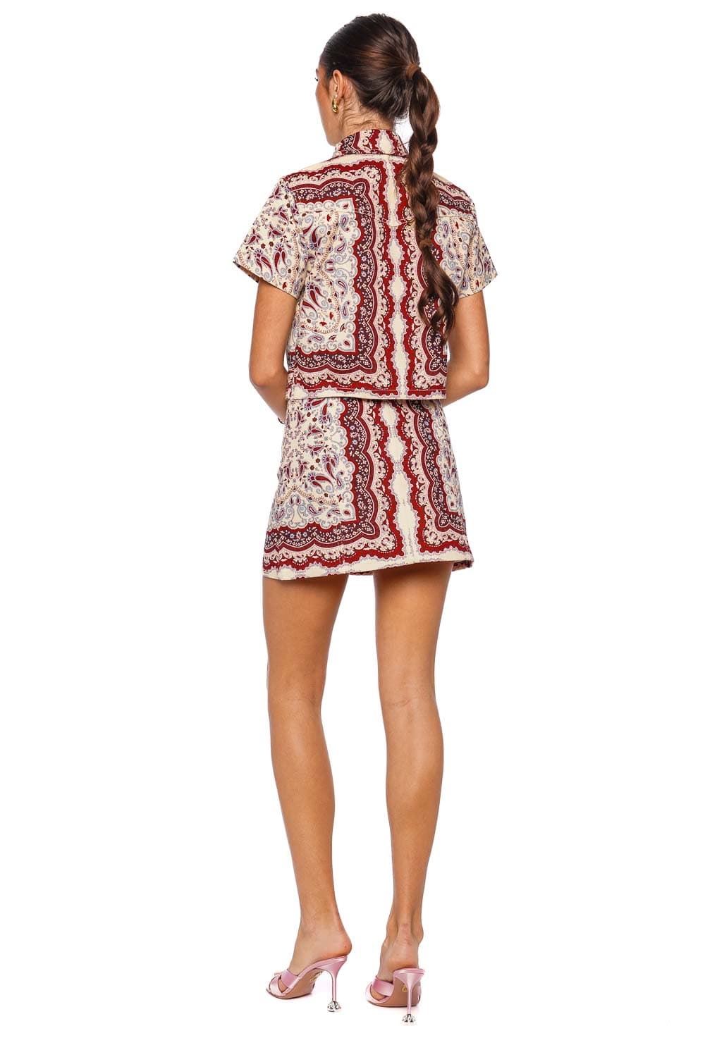 Cara Cara Paisley Button-Down Miniskirt Ivory Red