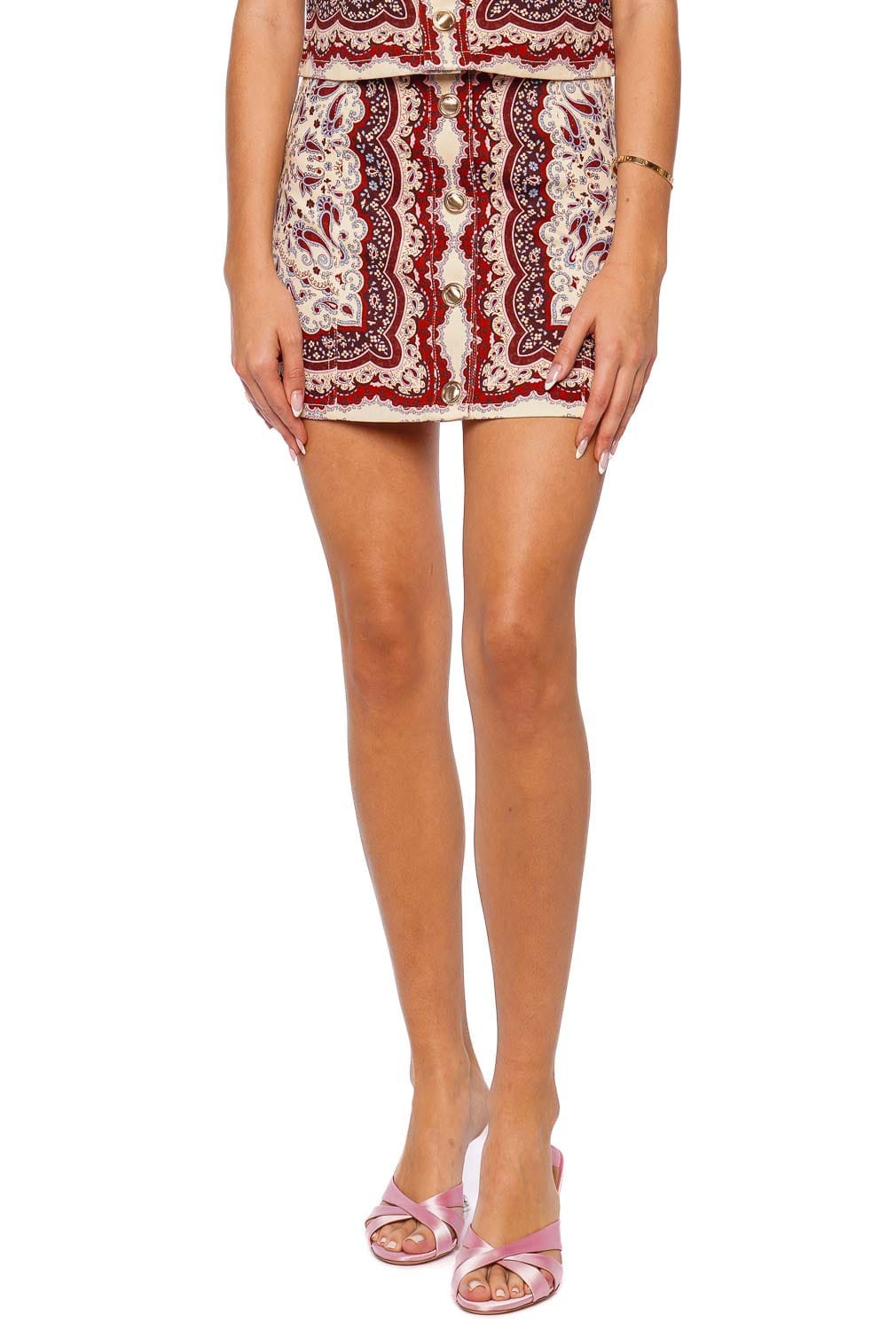 Cara Cara Paisley Button-Down Miniskirt Ivory Red