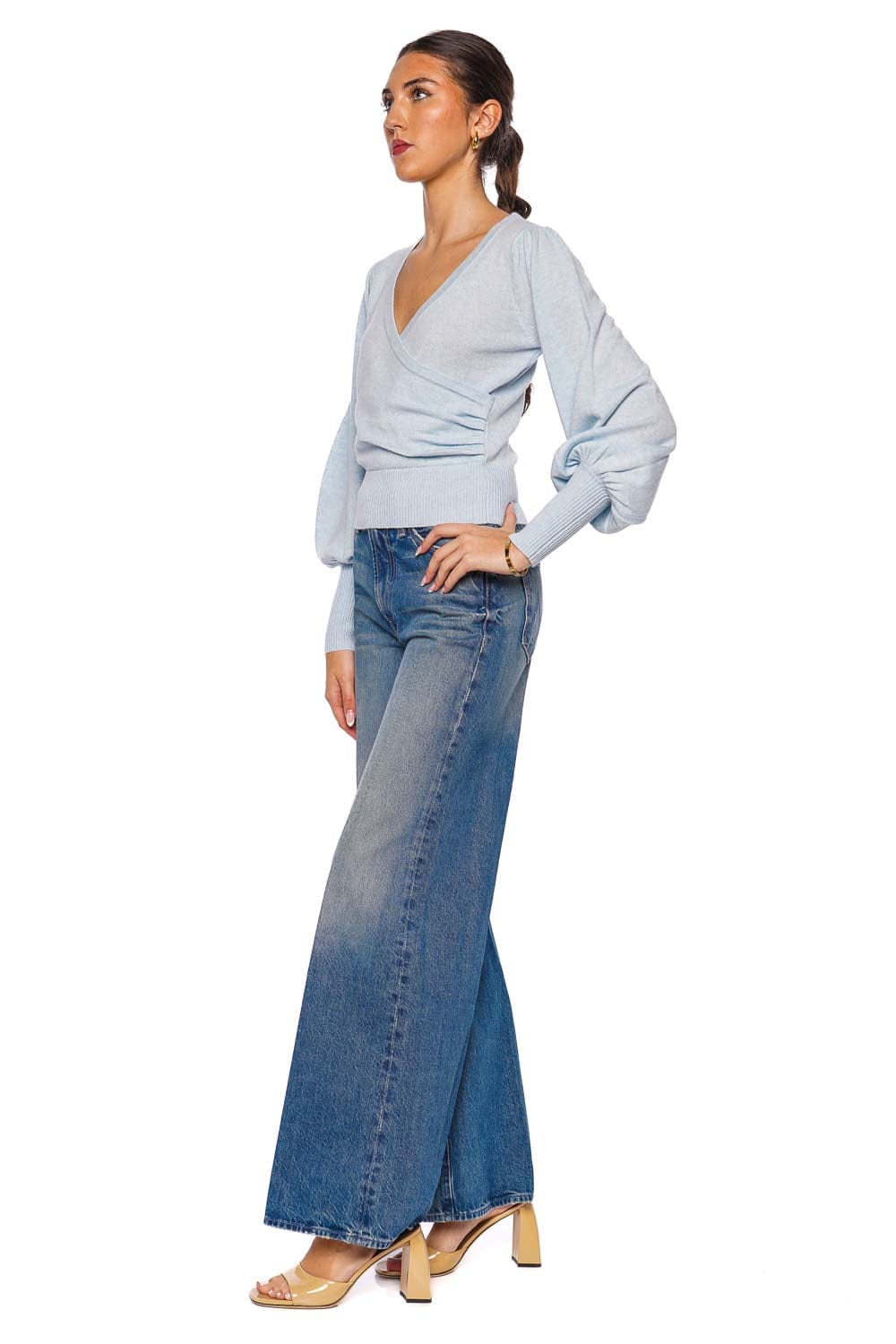 Ezra Light Blue Long Sleeve Knit Wrap Top
