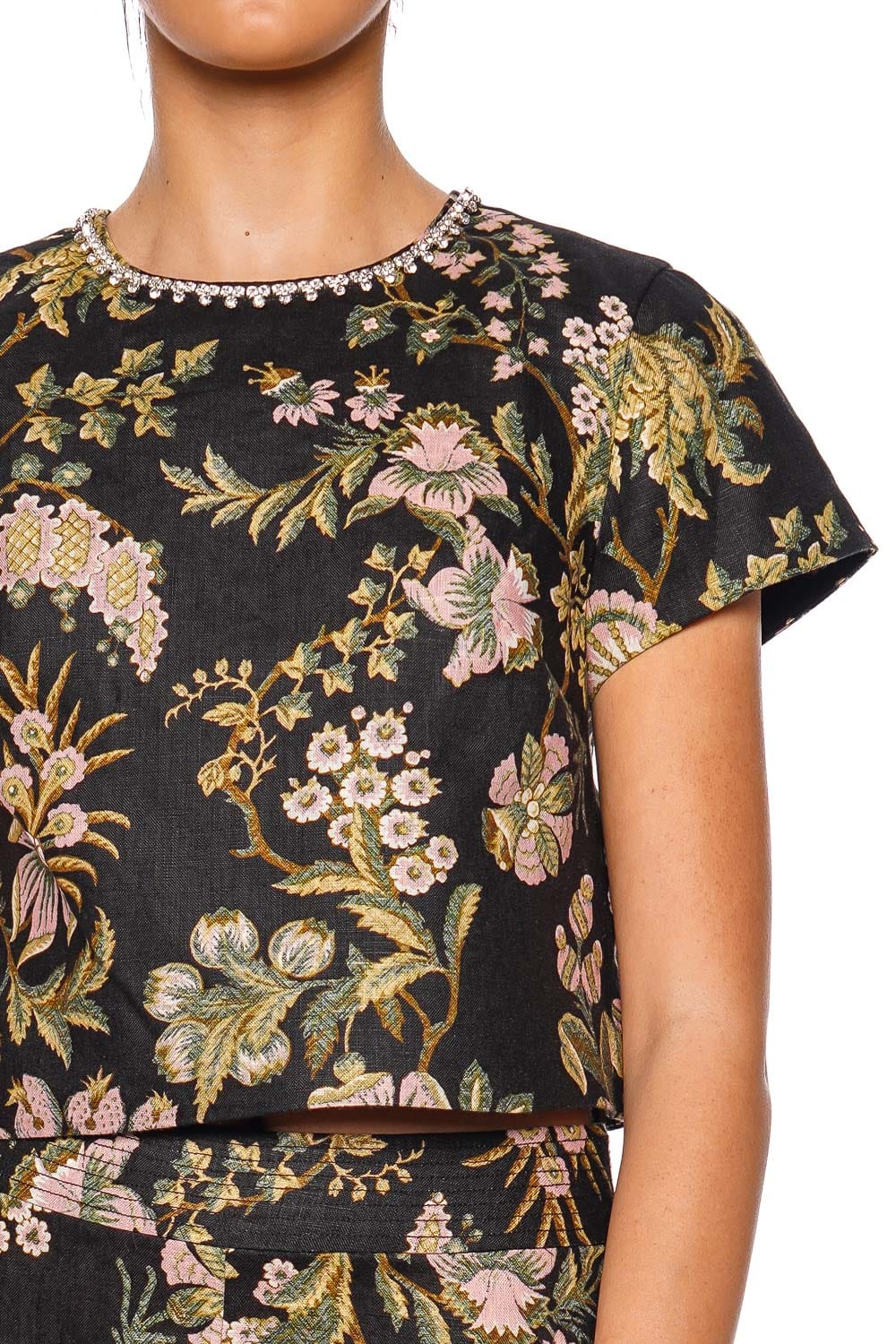 Cara Cara Hudson Clover Black Floral Cap Sleeve Top
