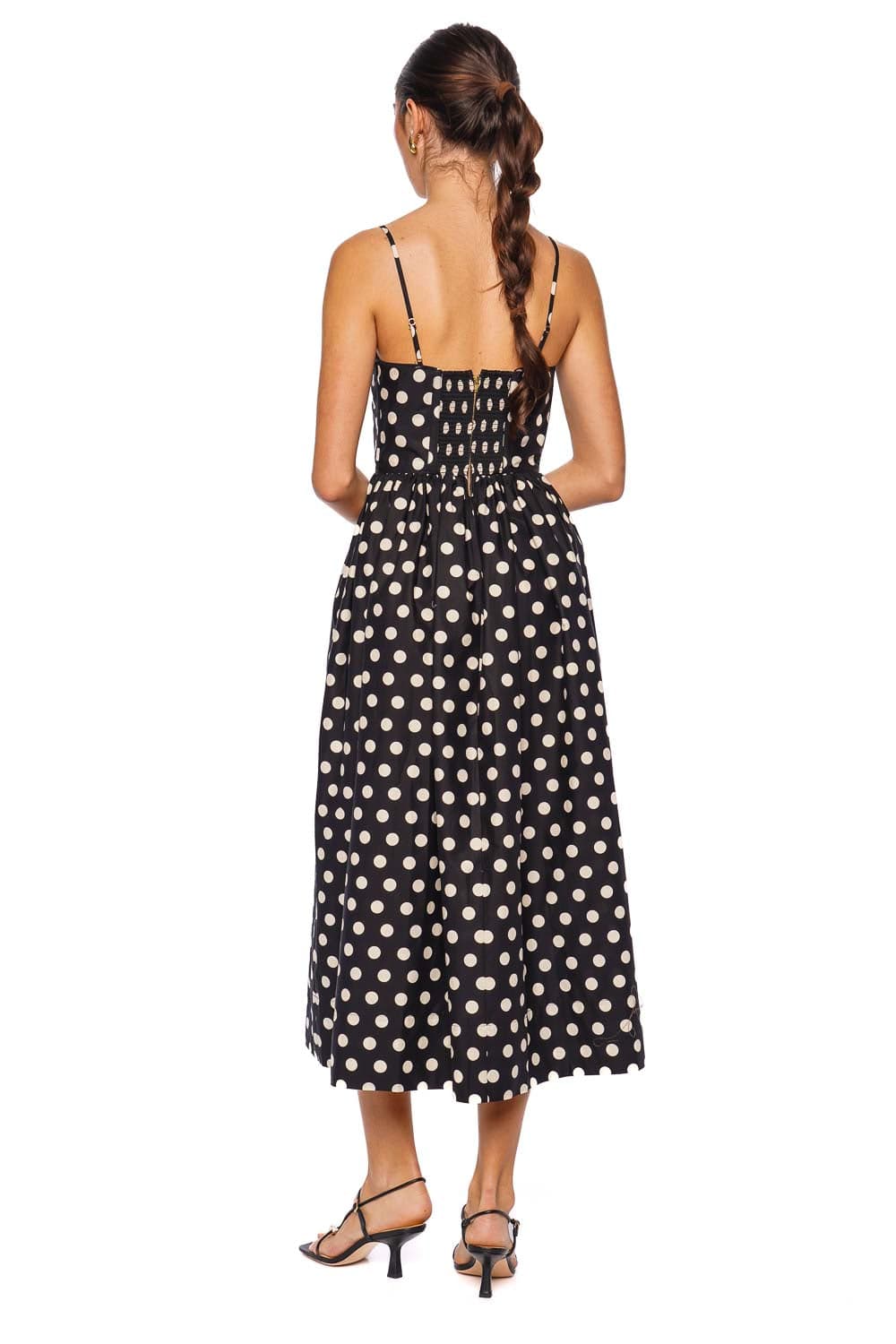 Cara Cara Joelle Dot Black Spaghetti Strap Midi Dress