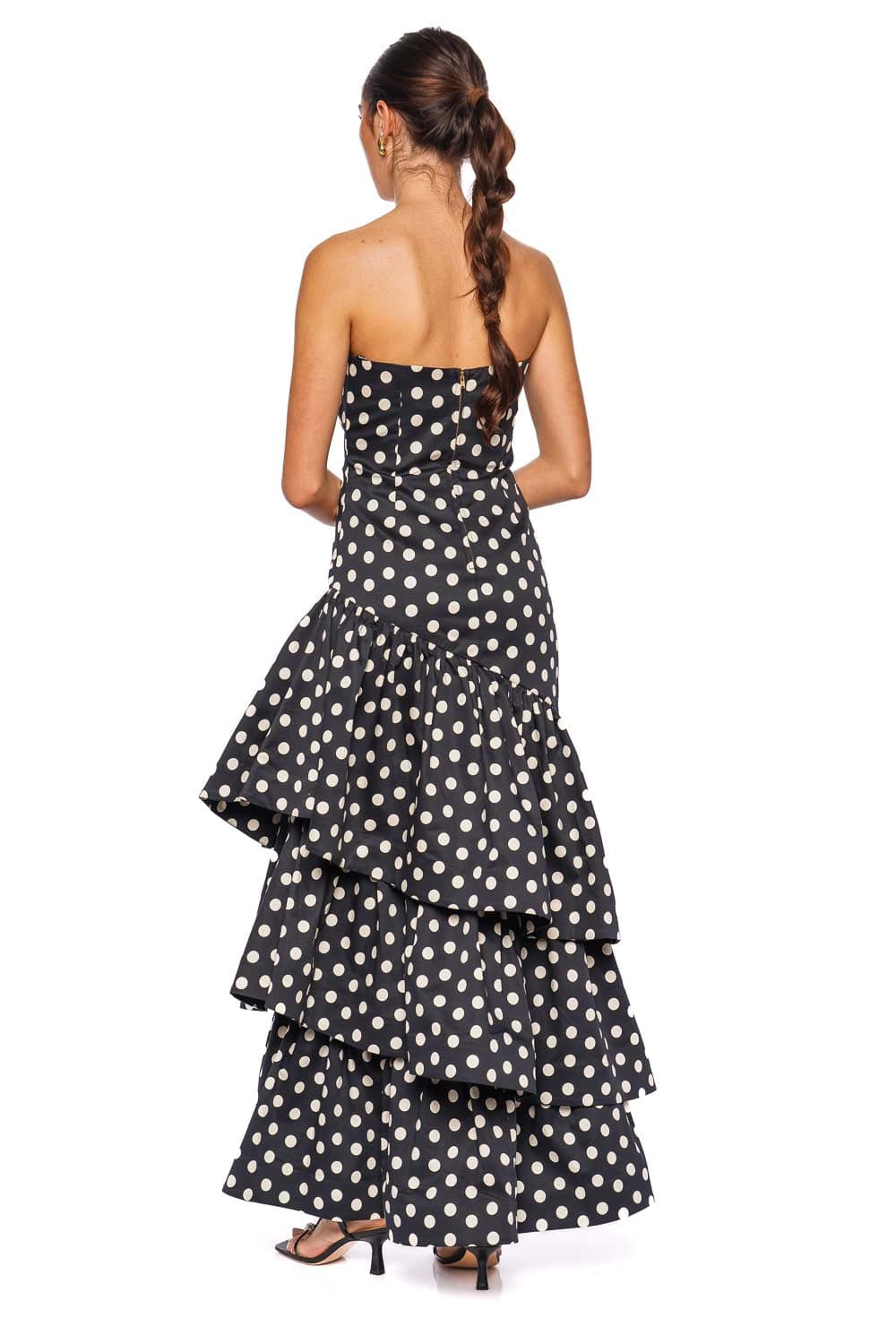 Cara Cara Joelle Dot Black Strapless Tiered Maxi Dress