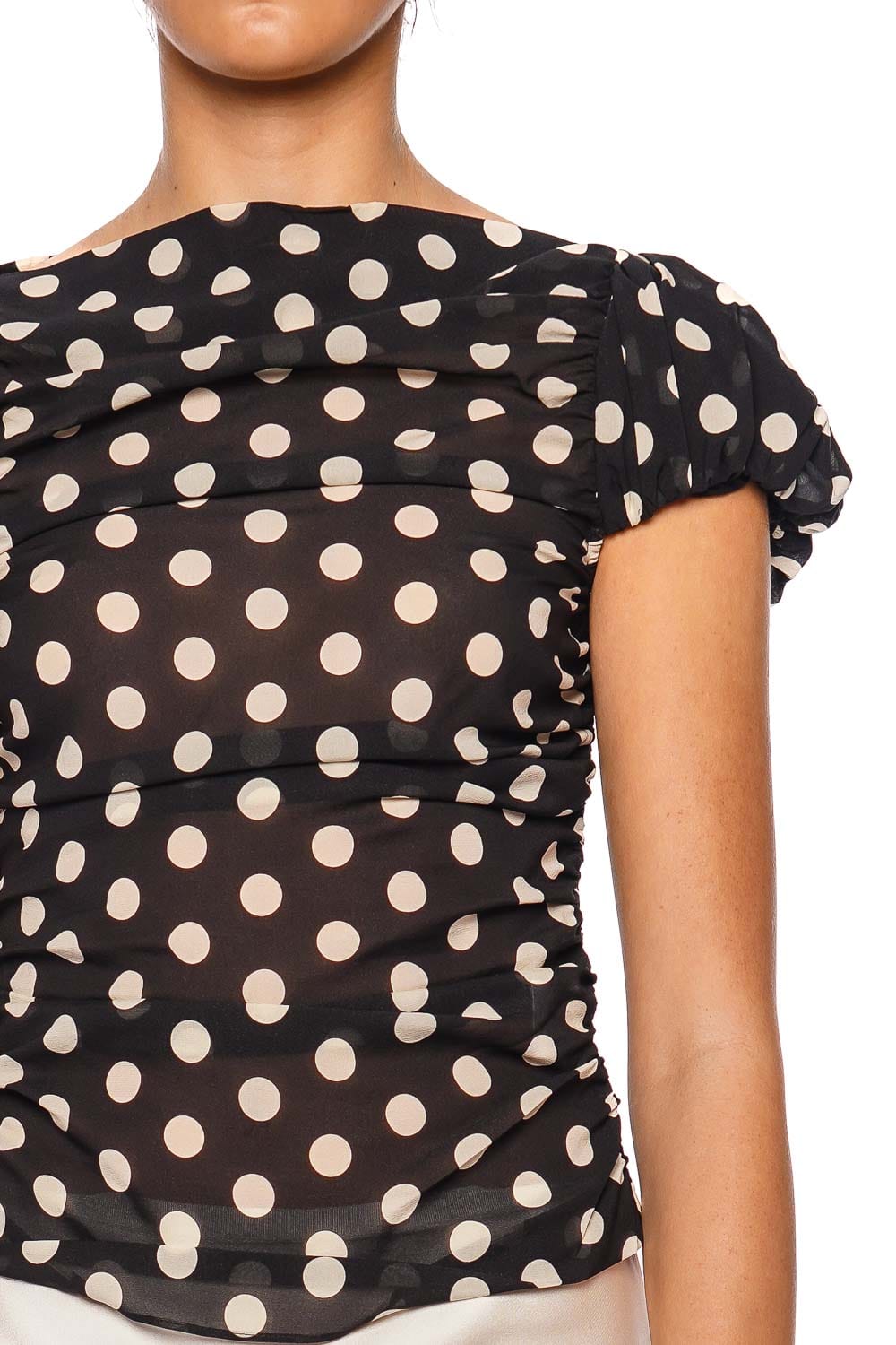 Melissa Joelle Dot Black Silk Puff Sleeve Top