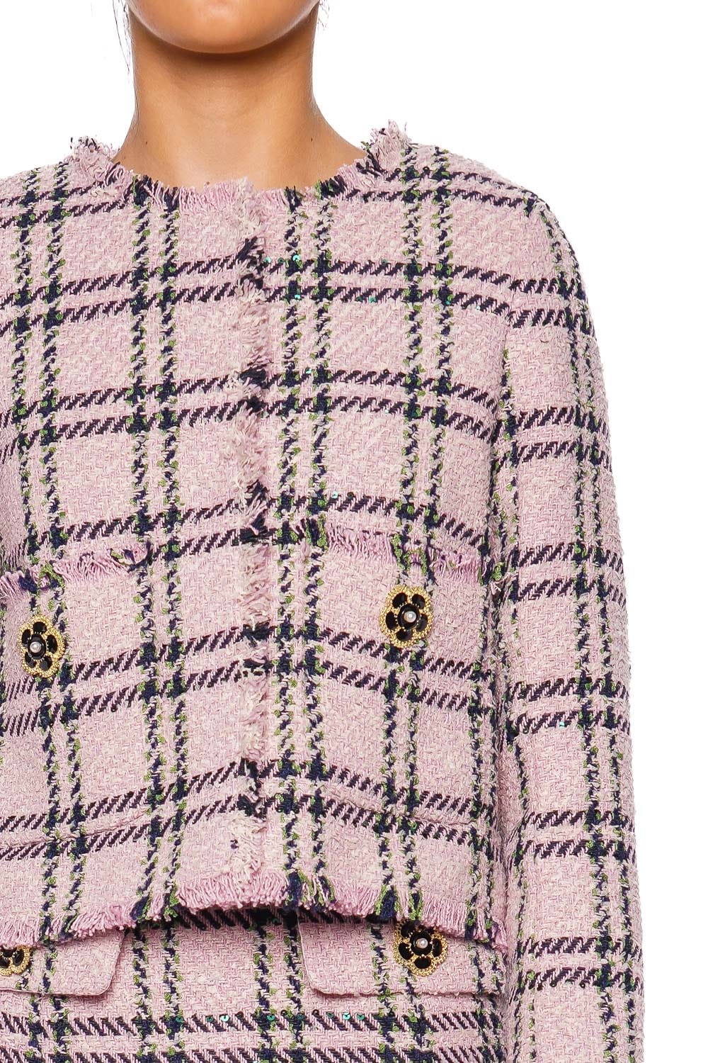 Waylin Boucle Plaid Fringe Jacket