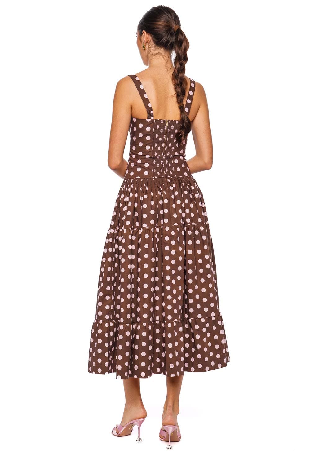 Cara Cara Joelle Dot Brown Sleeveless Midi Dress