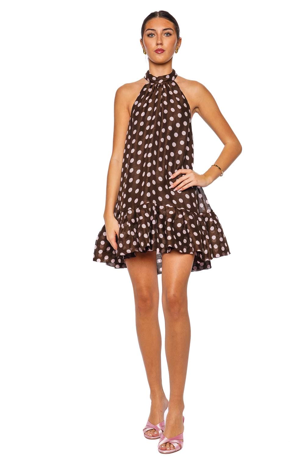 Cara Cara Joelle Dot Brown Halter Mini Dress