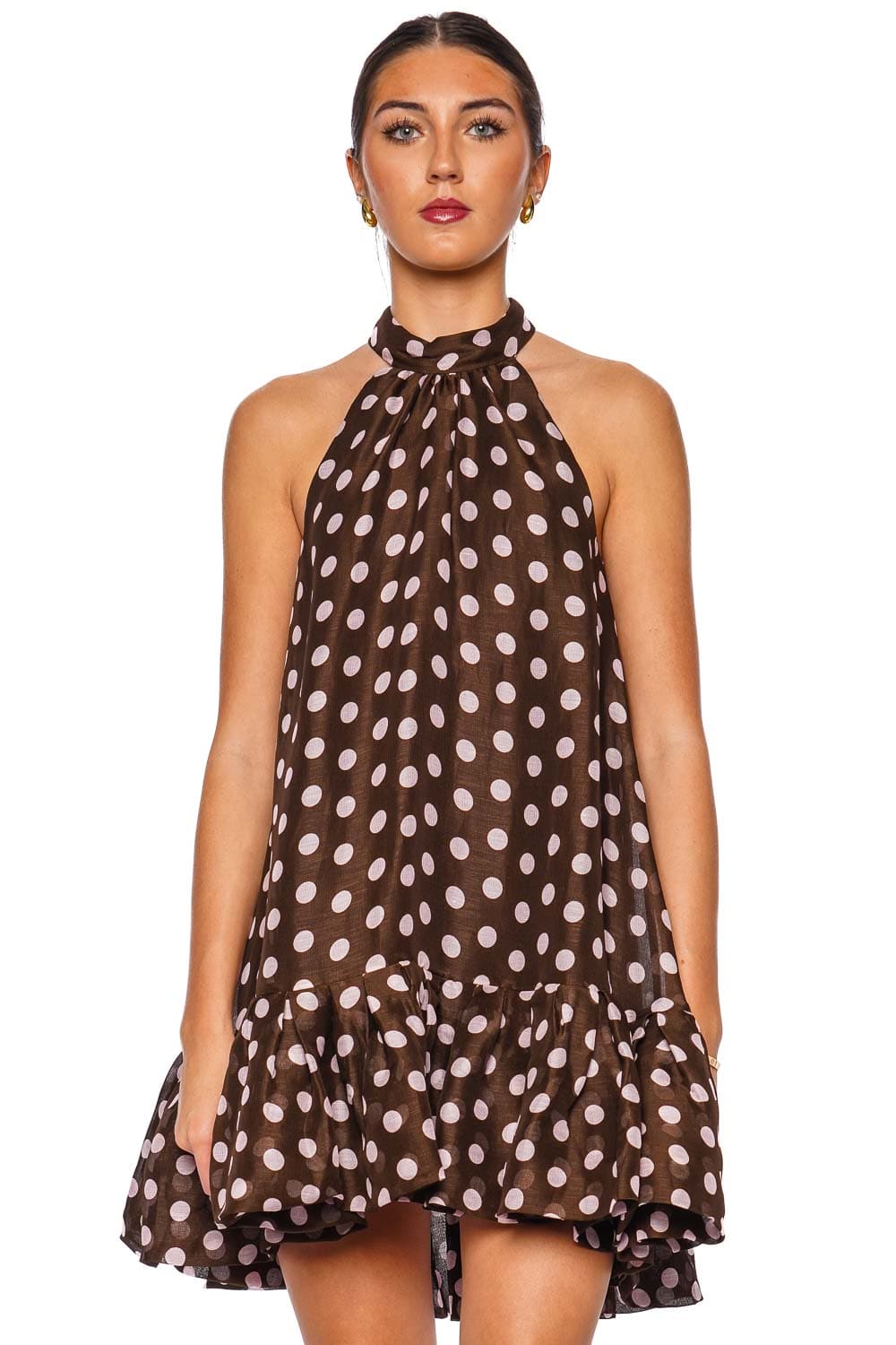 Cara Cara Joelle Dot Brown Halter Mini Dress