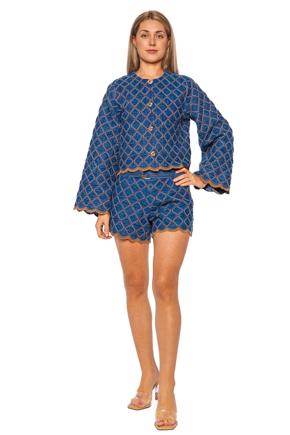 Silver Floral Raffia Embroidered Short Sleeve Bolero