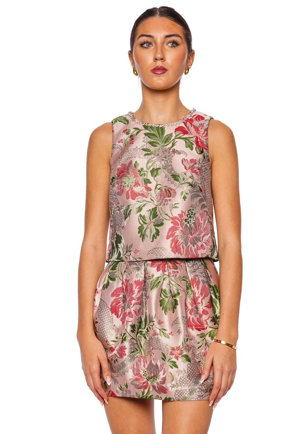 Taryn Floral Jacquard Belted Mini Skirt